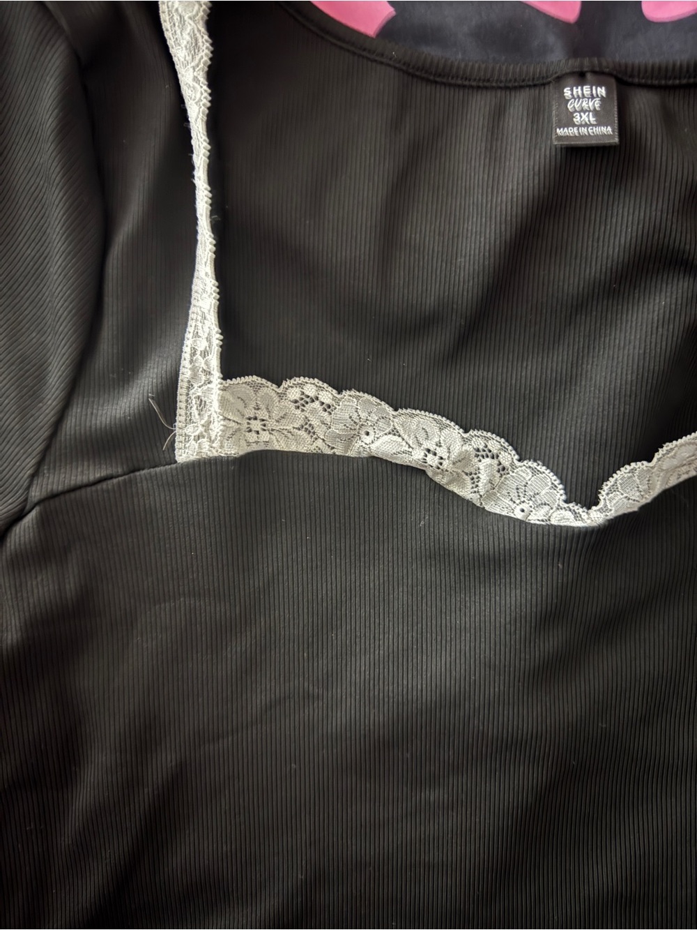 SHEIN Black Cami Slip with Cream Lace Trim